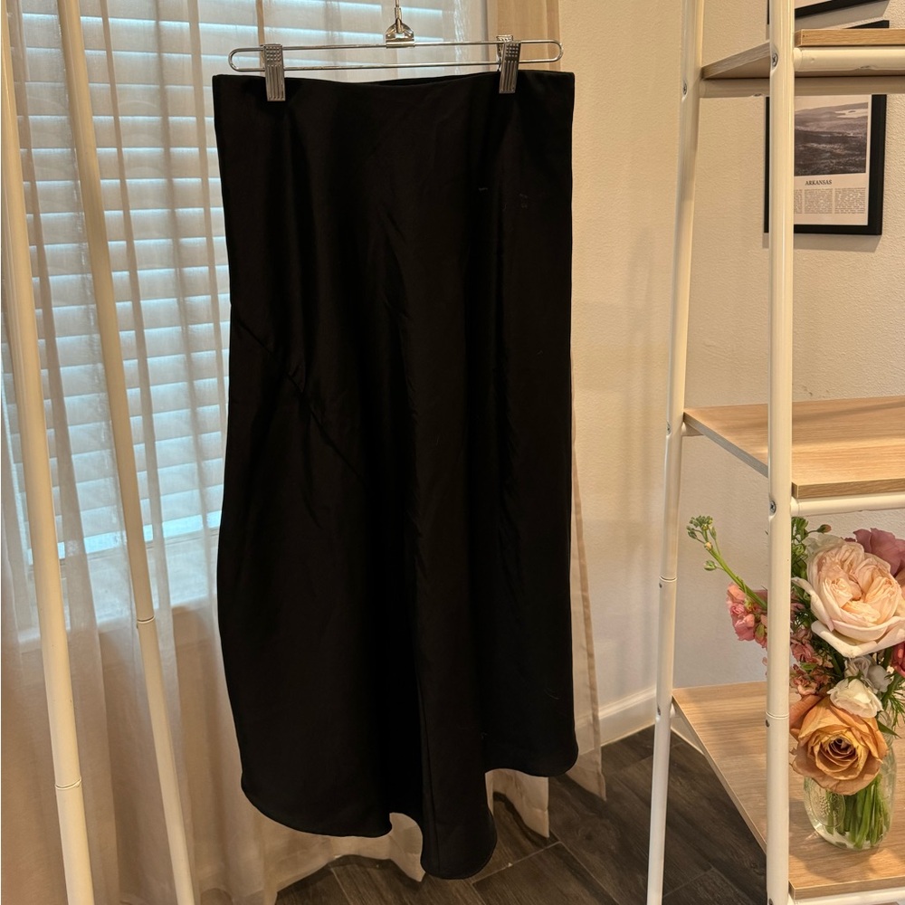 A New Day Black Satin Midi Skirt (Size XS)